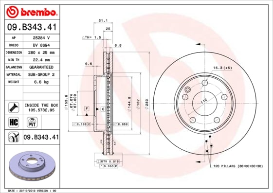 Set (2x) Remschijven voorzijde Brembo premium voor Mercedes-benz B-klasse (w246, W242) B 180 (246.242)