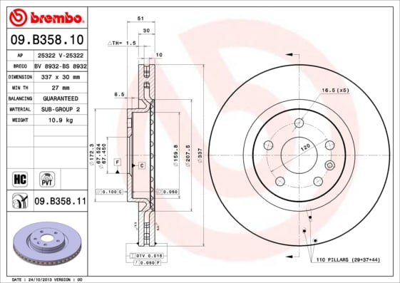 Set (2x) Remschijven voorzijde Brembo premium voor Saab 9-5 2.0 Ttid