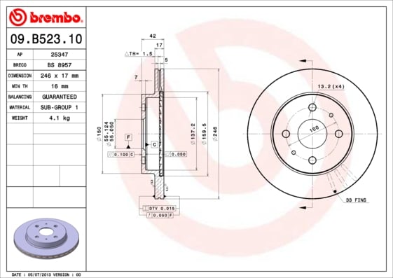Set (2x) Remschijven voorzijde Brembo premium voor Daihatsu Copen 1.3