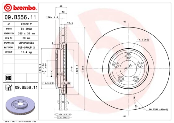 Set (2x) Remschijven voorzijde Brembo premium voor Jaguar Xf 3.0 D