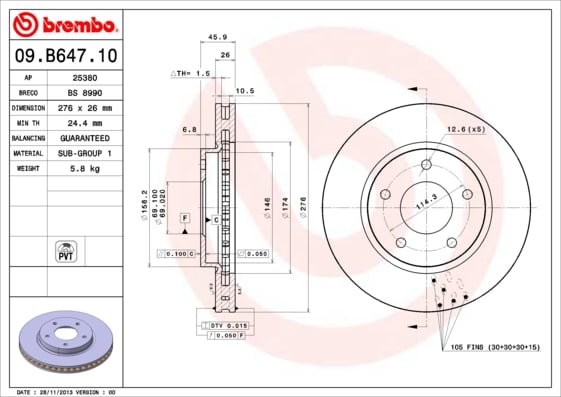 Set (2x) Remschijven voorzijde Brembo premium voor Mitsubishi Lancer type 8 1.8 Di-d