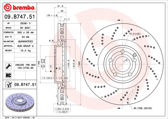 Set (2x) Remschijven voorzijde Brembo premium voor Mercedes-benz Cls Shooting Brake (x218) Cls 500 4-matic (218.991)