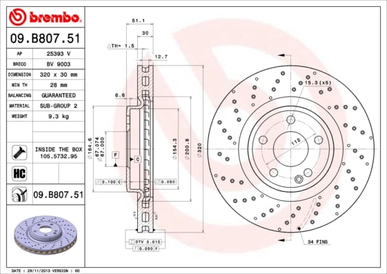 Set (2x) Remschijven voorzijde Brembo premium voor Mercedes-benz Cla Coupe (c117) Cla 220 Cdi / D 4-matic (117.305)
