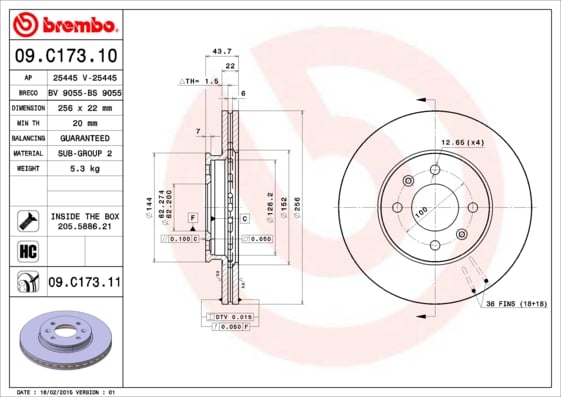 Set (2x) Remschijven voorzijde Brembo premium voor Kia Rio type 3 1.25 Cvvt