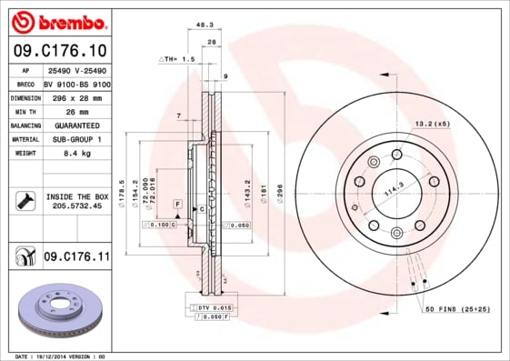 Set (2x) Remschijven voorzijde Brembo premium voor Mazda Cx-7 2.3 Mzr Disi Turbo Awd