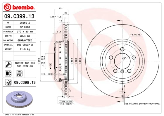 Set (2x) Remschijven voorzijde Brembo premium voor Bmw 3 (f30, F80) 328 I Xdrive