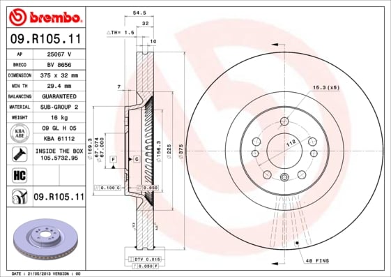 Set (2x) Remschijven voorzijde Brembo premium voor Mercedes-benz Gl-klasse (x164) Gl 500 4-matic (164.886)